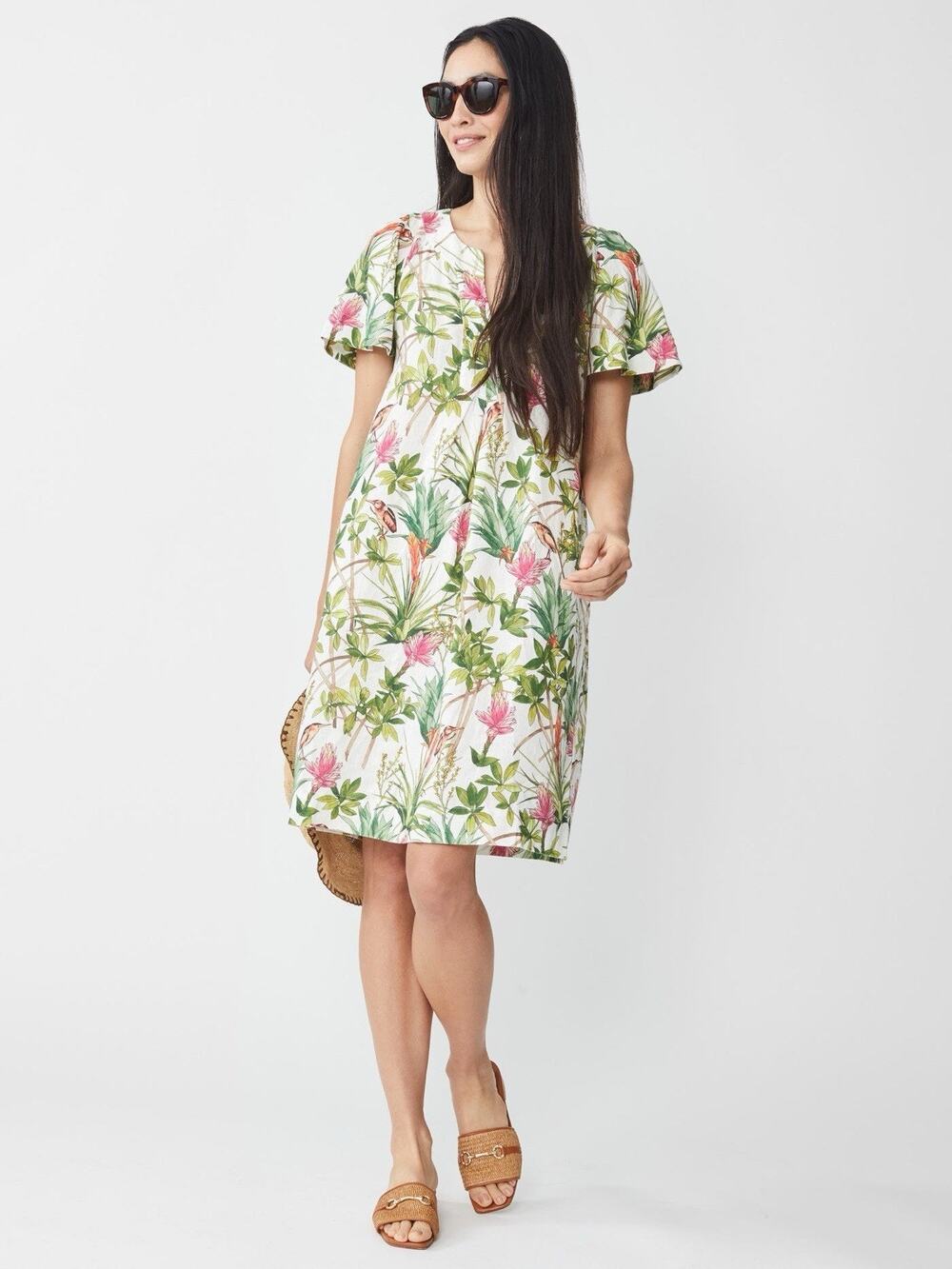 J. McLaughlin Women’s Cordelia Linen Dress Mangrove Idyll Floral Size XS